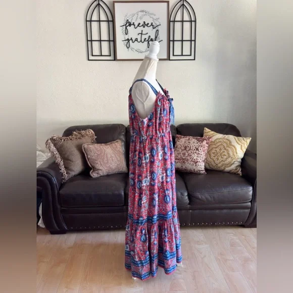 Natural Life Isabella Maxi Dress In Red Blue Floral Size XL Boho - Picture 12 of 15